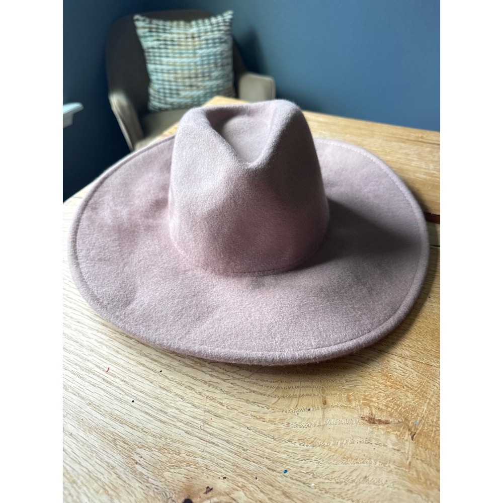 Pink Wool Wide Brim Fedora Hat RN157656 Adjustable Felt Panama Style
